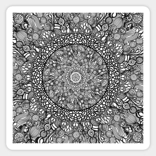 Zentangle Mandala, Black and White Digital Illustration Sticker